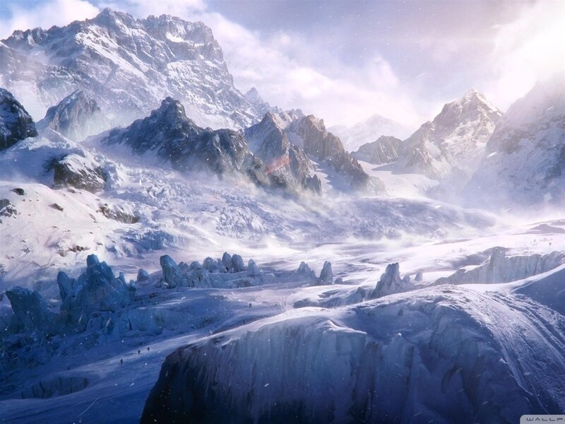 Snow-covered Mountains — White, Dramatic, Winter, Digital Art, Glaciers