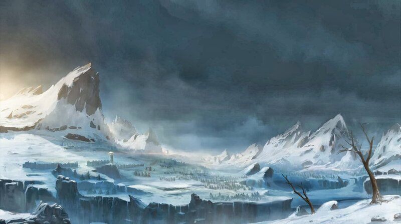 Snow-covered Mountains — White, Dramatic, Winter, Digital Art, Tree