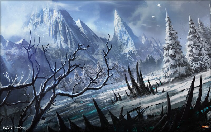 Snow-covered Mountains — White, Dramatic, Winter, Digital Art, Trees, Spikes