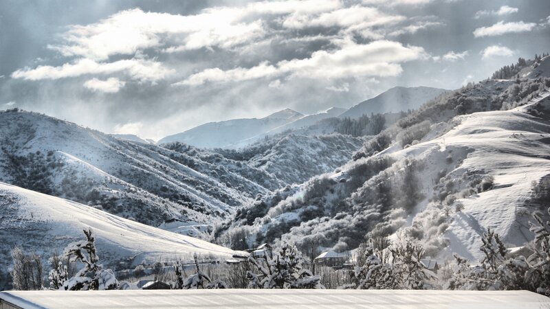 Snow-covered Mountains — White, Dramatic, Winter, Photograph, Clouds