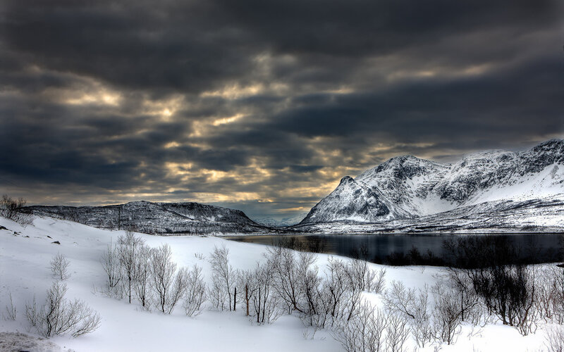 Snow-covered Mountains — White, Dramatic, Winter, Photograph, Lake
