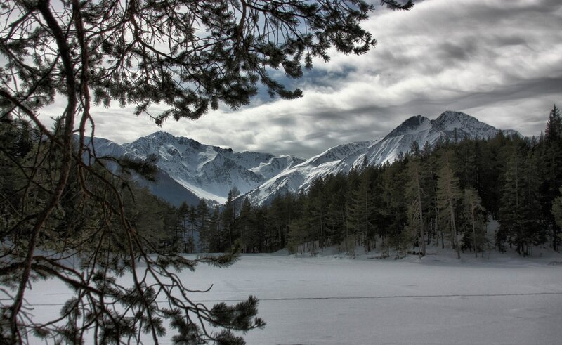 Snow-covered Mountains — White, Dramatic, Winter, Photograph, Pine Trees