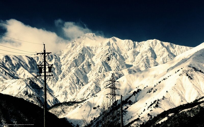 Snow-covered Mountains — White, Dramatic, Winter, Photograph, Power Lines, Mountain Peaks