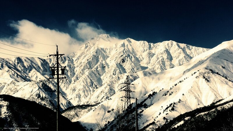 Snow-covered Mountains — White, Dramatic, Winter, Photograph, Power Lines