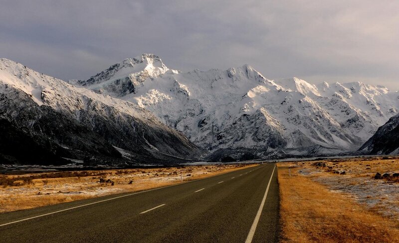 Snow-covered Mountains — White, Dramatic, Winter, Photograph, Road