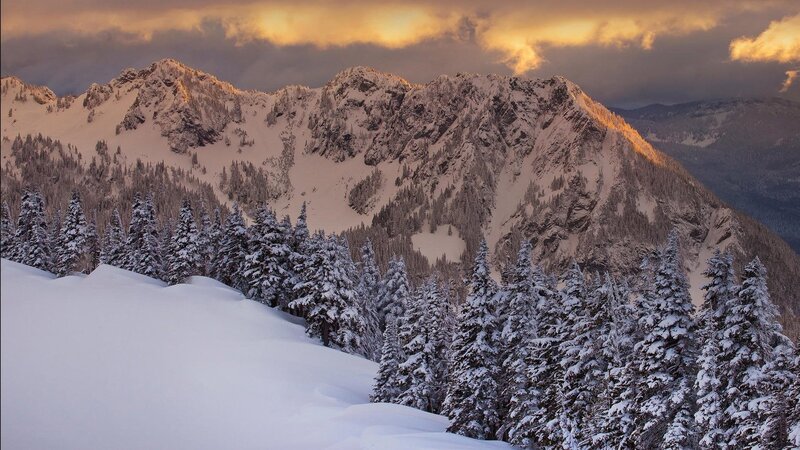 Snow-covered Mountains — White, Dramatic, Winter, Photograph, Trees, Clouds, Forest