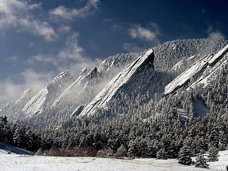 Snow-covered Mountains — White, Dramatic, Winter, Photograph, Trees, Clouds