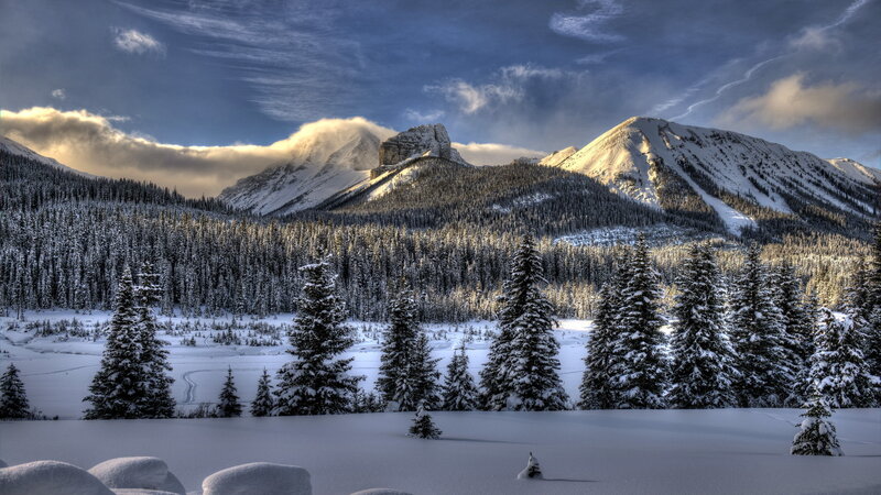 Snow-covered Mountains — White, Dramatic, Winter, Photograph, Trees, Forest, Clouds