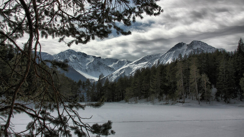 Snow-covered Mountains — White, Dramatic, Winter, Photograph, Trees, Snow
