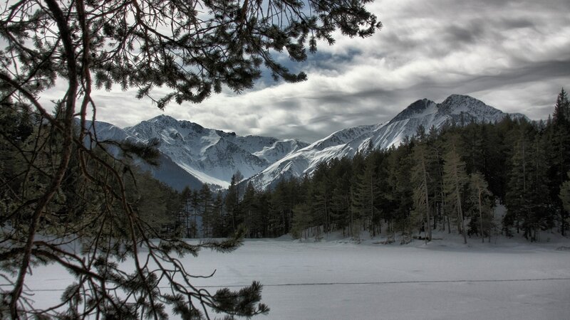 Snow-covered Mountains — White, Dramatic, Winter, Photograph, Trees