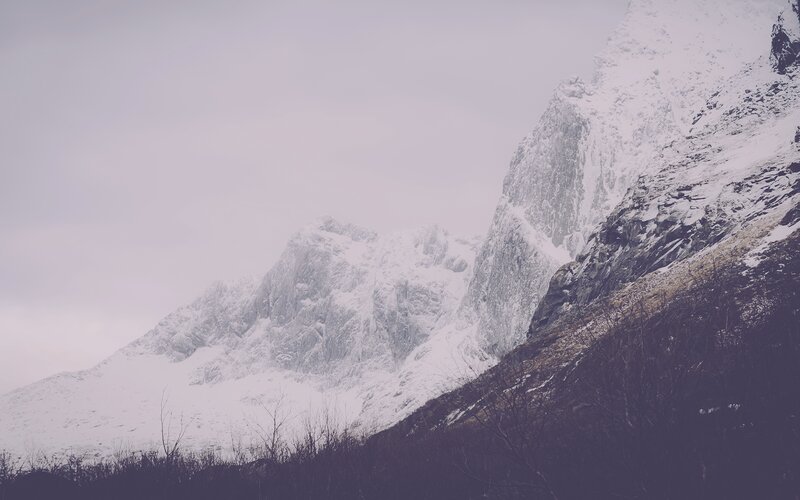Snow-covered Mountains — White, Dreary, Winter