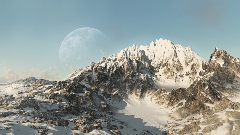 Snow-covered Mountains — White, Serene, Morning