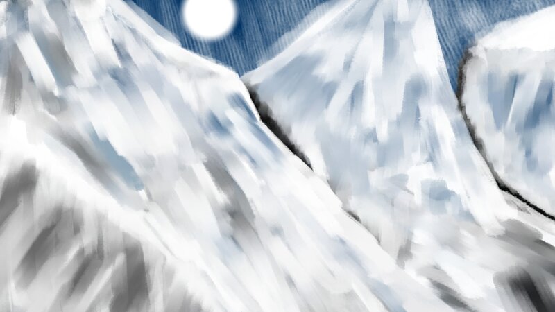 Snow-covered Mountains — White, Serene, Night, Digital Art, Moon, Sky