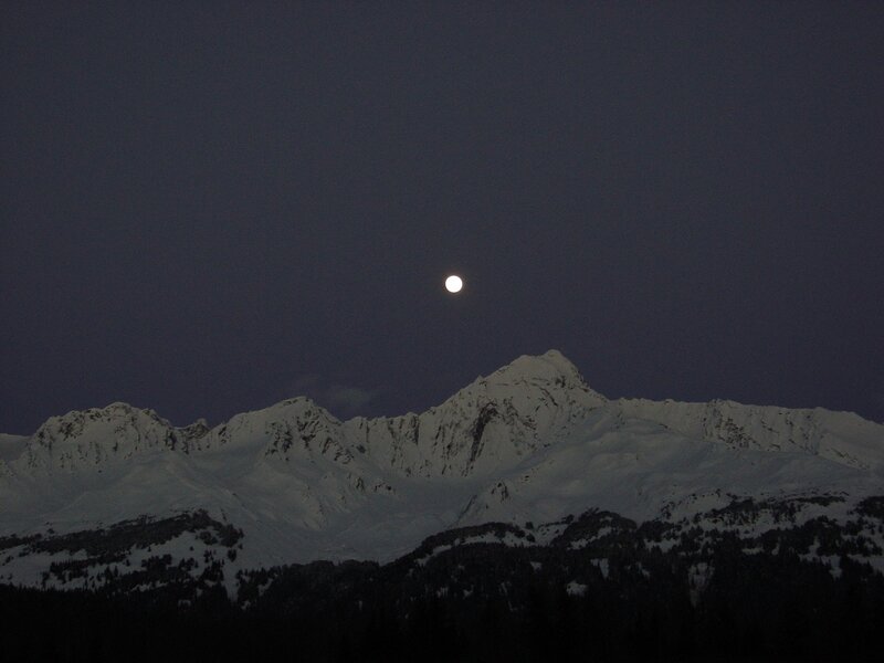 Snow-covered Mountains — White, Serene, Night, Photograph
