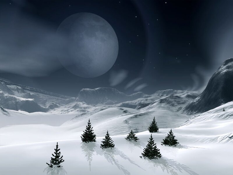 Snow-covered Mountains — White, Serene, Night
