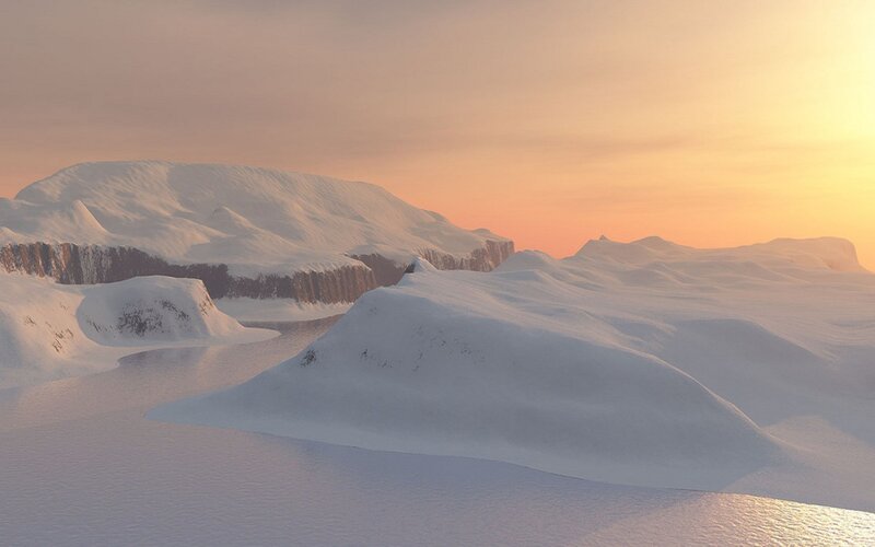 Snow-covered Mountains — White, Serene, Sunset, 3d Render, Ice