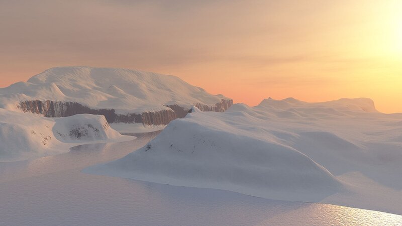 Snow-covered Mountains — White, Serene, Sunset, 3d Render