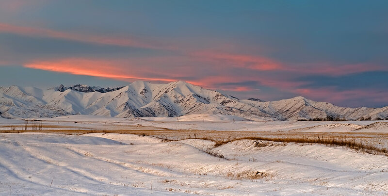 Snow-covered Mountains — White, Serene, Sunset, Photograph, Field