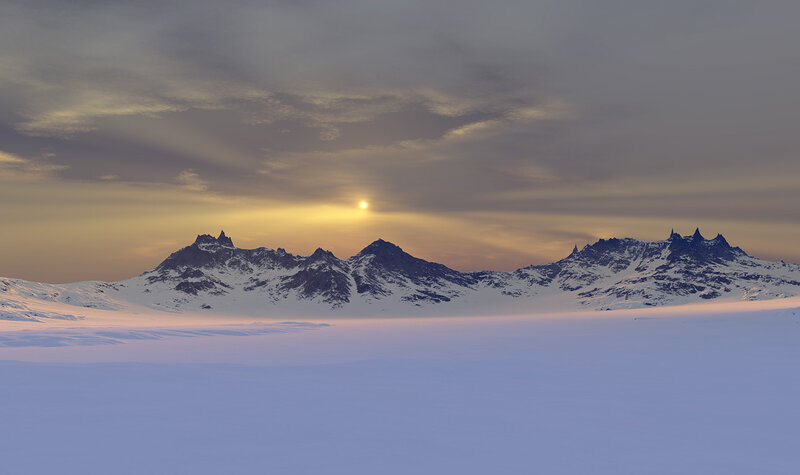 Snow-covered Mountains — White, Serene, Sunset, Photograph, Sun