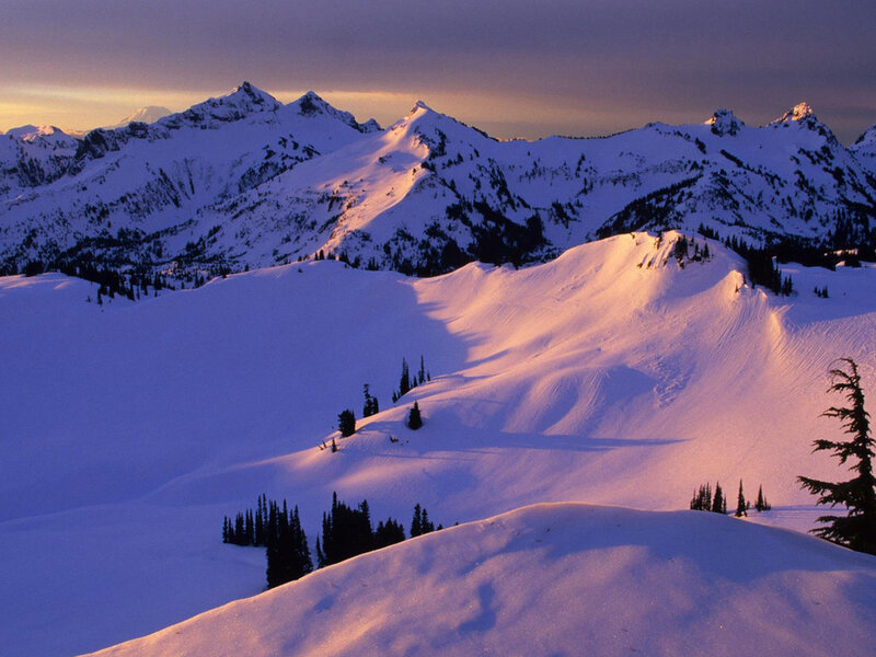 Snow-covered Mountains — White, Serene, Sunset, Photograph
