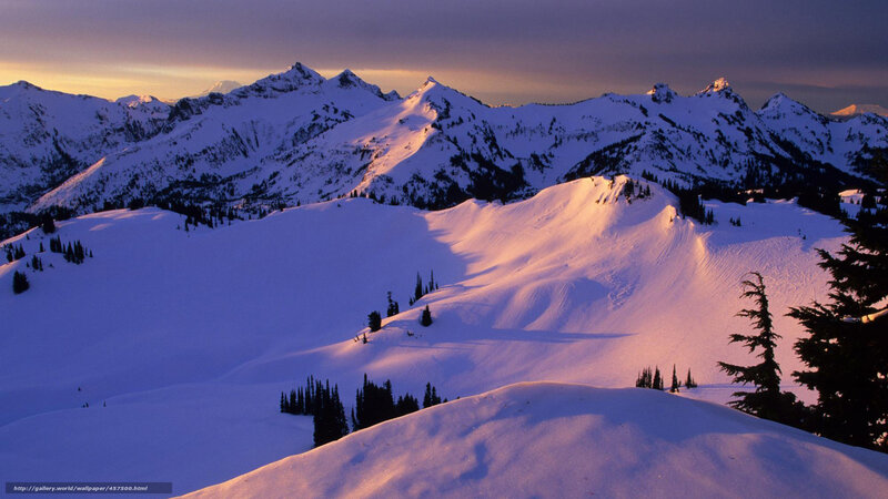 Snow-covered Mountains — White, Serene, Sunset, Photograph, Trees, Sky, Mountain Peaks