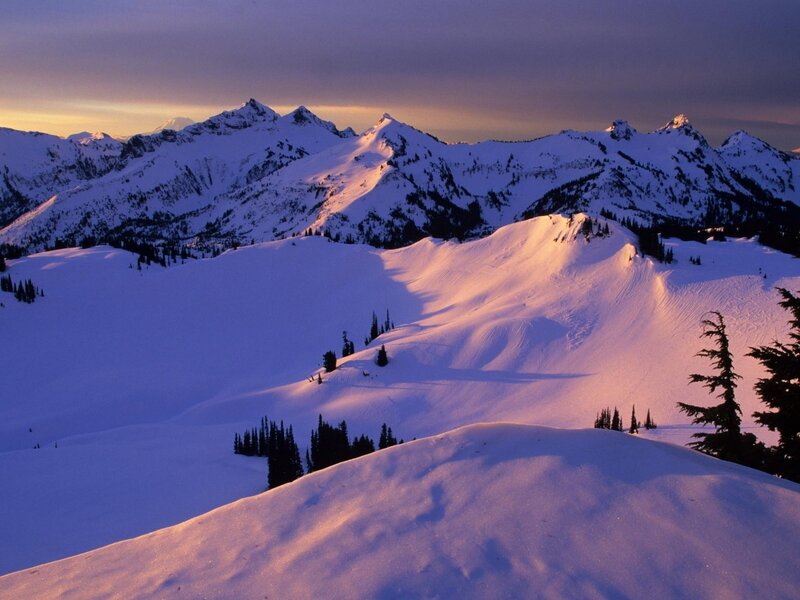 Snow-covered Mountains — White, Serene, Sunset, Photograph, Trees, Sky