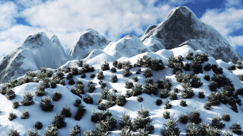 Snow-covered Mountains — White, Serene, Winter, 3d Render