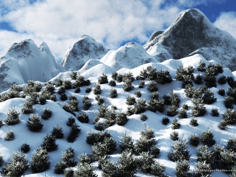 Snow-covered Mountains — White, Serene, Winter, Digital Art