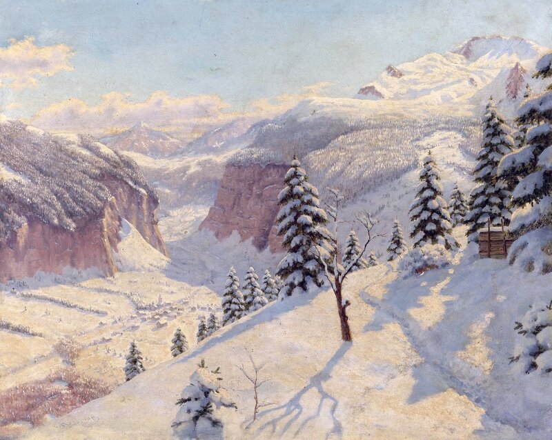 Snow-covered Mountains — White, Serene, Winter, Painting