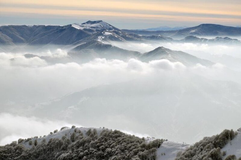 Snow-covered Mountains — White, Serene, Winter, Photograph, Clouds, Trees