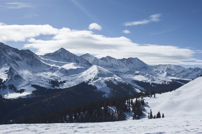 Snow-covered Mountains — White, Serene, Winter, Photograph, Clouds, Trees, Valley