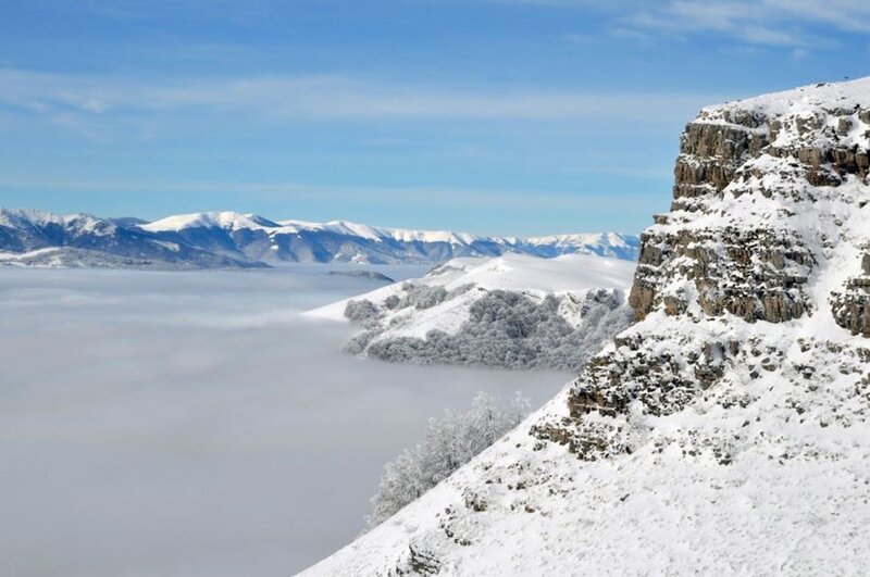 Snow-covered Mountains — White, Serene, Winter, Photograph, Clouds, Valley