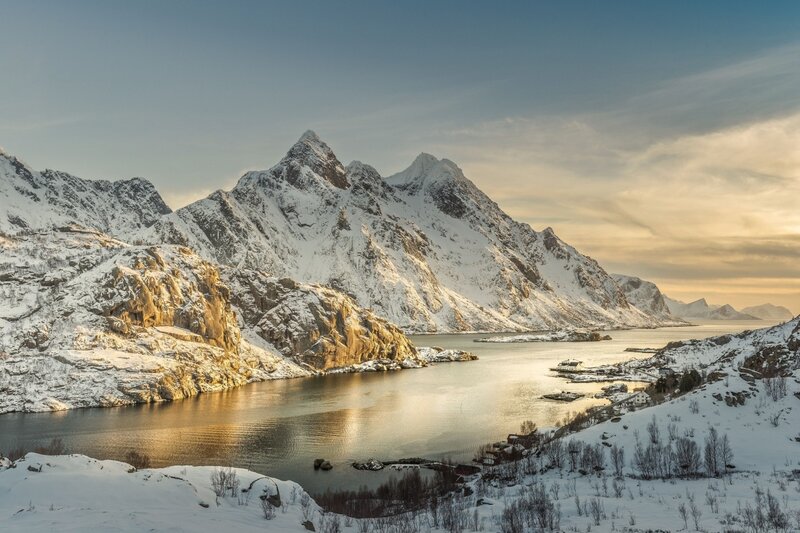 Snow-covered Mountains — White, Serene, Winter, Photograph, Fjord
