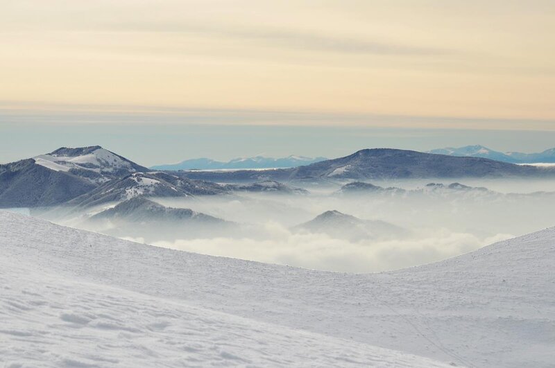 Snow-covered Mountains — White, Serene, Winter, Photograph, Fog, Sky