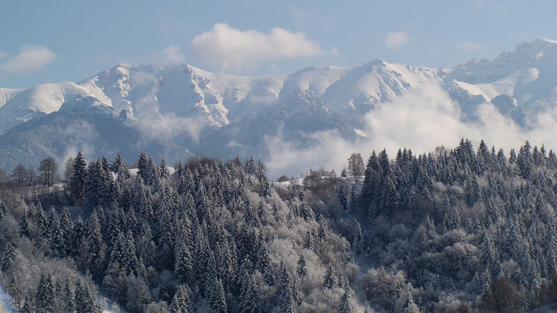 Snow-covered Mountains — White, Serene, Winter, Photograph, Forest, Clouds
