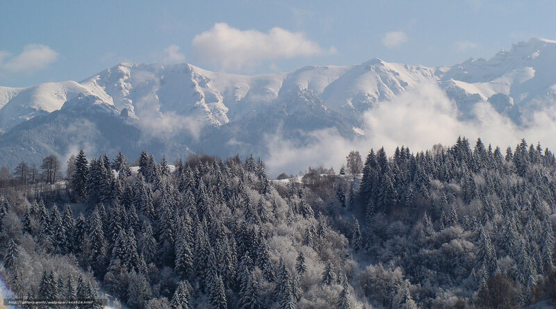 Snow-covered Mountains — White, Serene, Winter, Photograph, Forests, Clouds, Sky