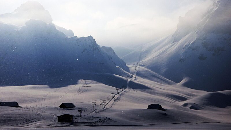 Snow-covered Mountains — White, Serene, Winter, Photograph, Ski Lifts