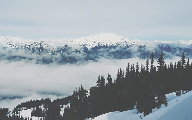 Snow-covered Mountains — White, Serene, Winter, Photograph, Trees, Clouds, Snow