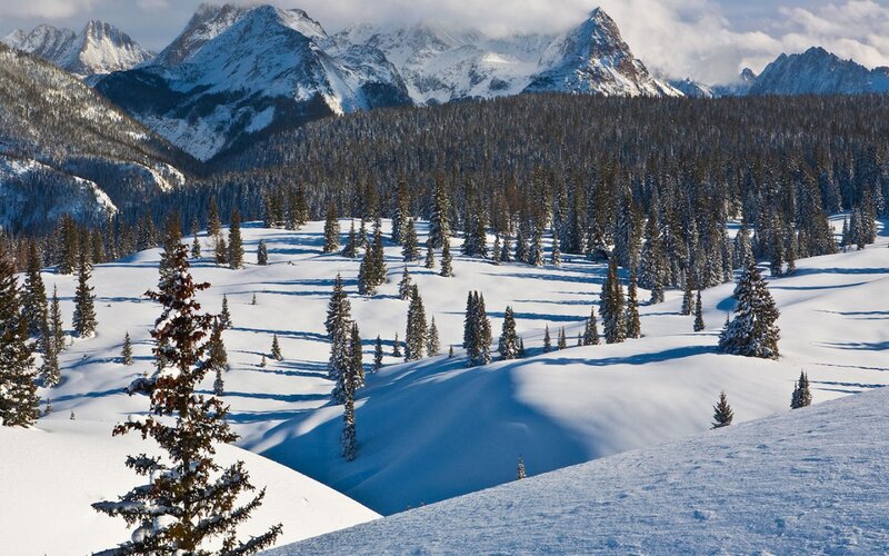 Snow-covered Mountains — White, Serene, Winter, Photograph, Trees, Forests
