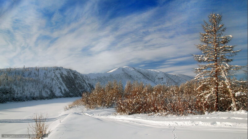 Snow-covered Mountains — White, Serene, Winter, Photograph, Trees, River