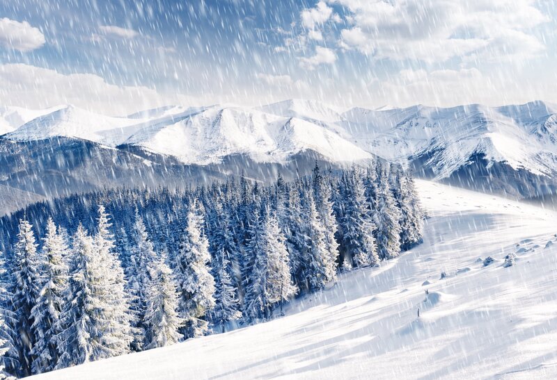Snow-covered Mountains — White, Serene, Winter, Photograph, Trees, Snowfall
