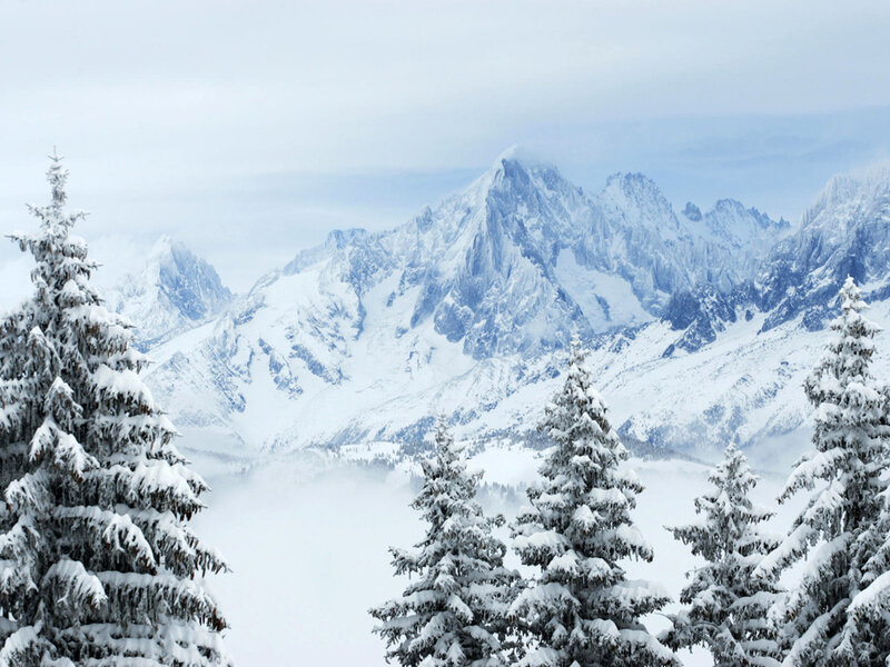Snow-covered Mountains — White, Serene, Winter, Photograph, Trees