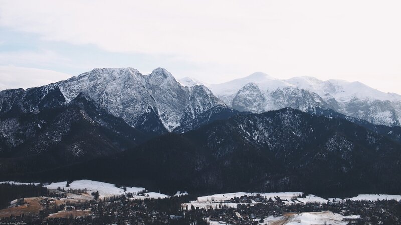Snow-covered Mountains — White, Serene, Winter, Photograph, Village, Forests
