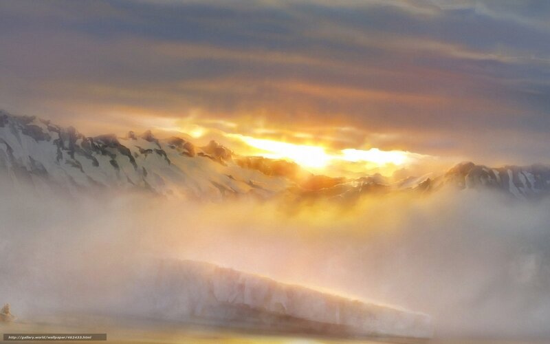 Snow-covered Mountains — Yellow, Dramatic, Sunrise, Digital Art