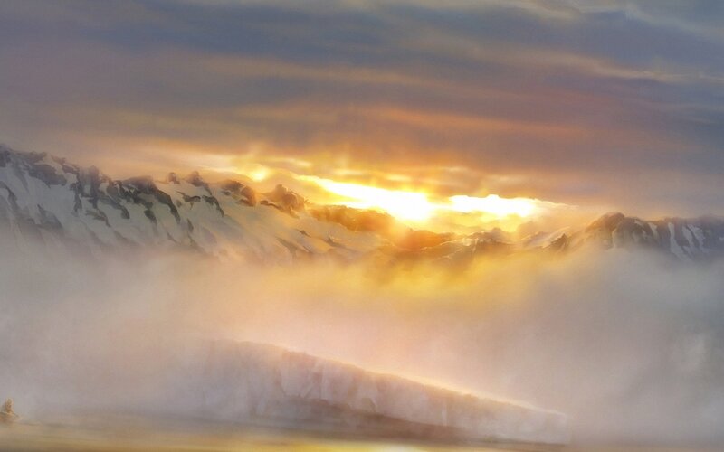 Snow-covered Mountains — Yellow, Dramatic, Sunrise
