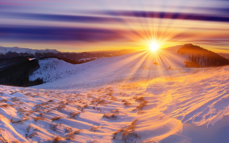 Snow-covered Mountains — Yellow, Dramatic, Sunset, Photograph