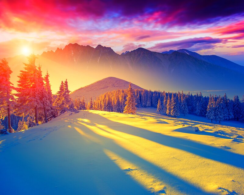 Snow-covered Mountains — Yellow, Dramatic, Winter, Photograph