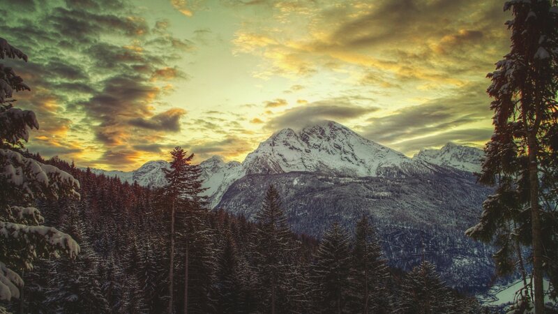 Snow-covered Mountains — Yellow, Dramatic, Winter