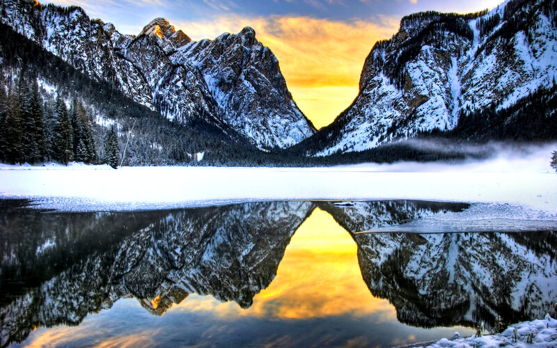Snow-covered Mountains — Yellow, Serene
