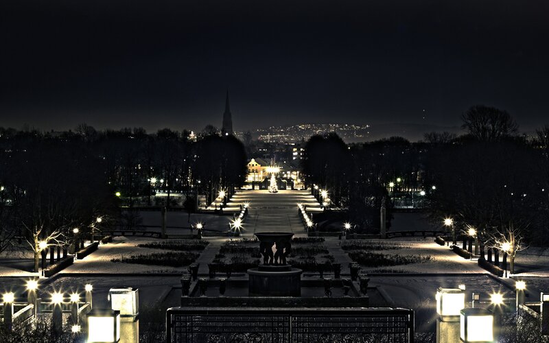 Snow-covered Park at Night — Black, Serene